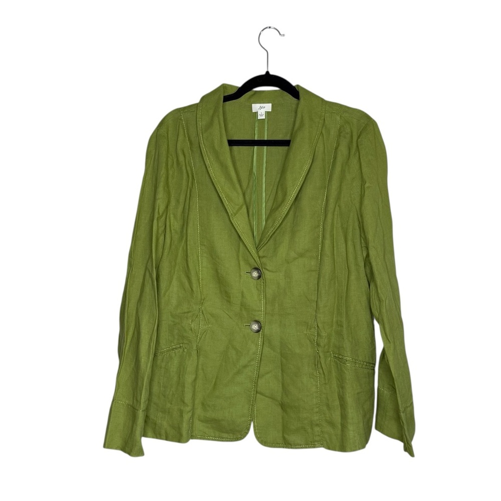Vintage J.Jill Green 100% Linen Double Breasted Lightweight Blazer Jacket Funky